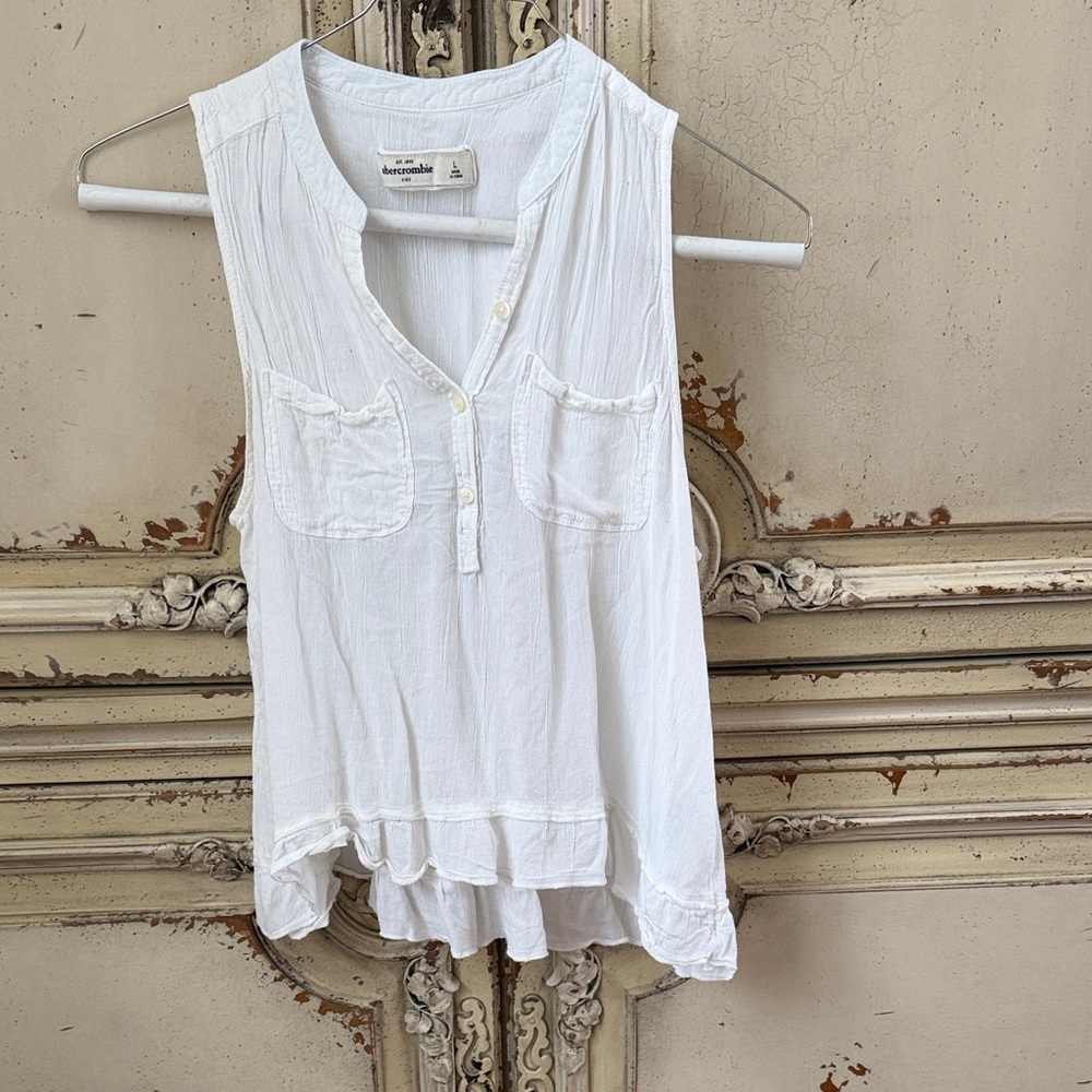 Abercrombie & Fitch kids White Sleeveless Gauze Button-Front Tank